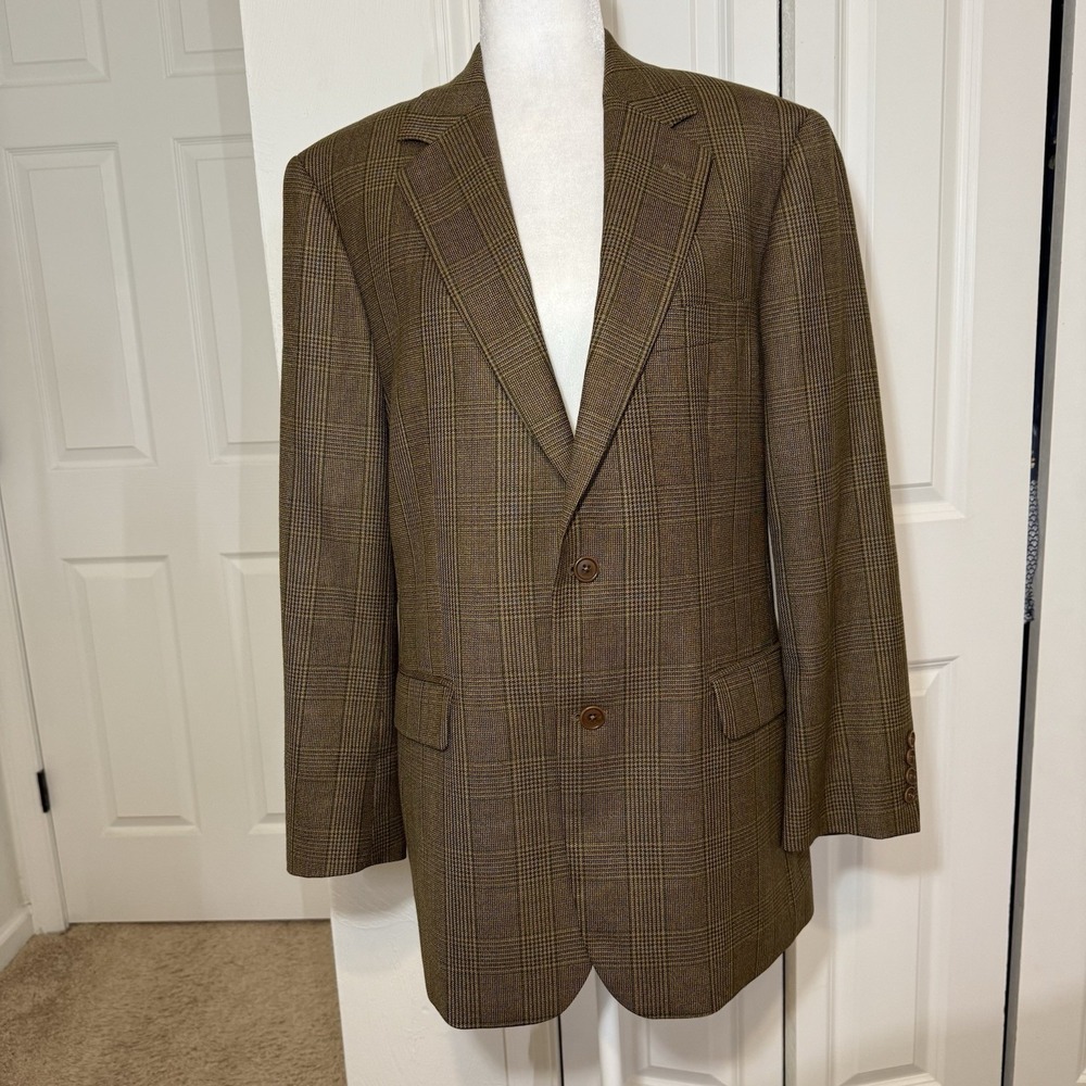 Brooks Brothers 346 Plaid Wool Sport Blazer Jacket Mens Brown 40R Classic Simple
